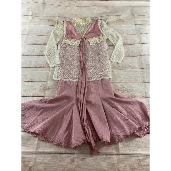Vintage Jessica McClintock Women's Pink Prairie Dress With Lace Details Silk - 8 - Picture 11 of 12